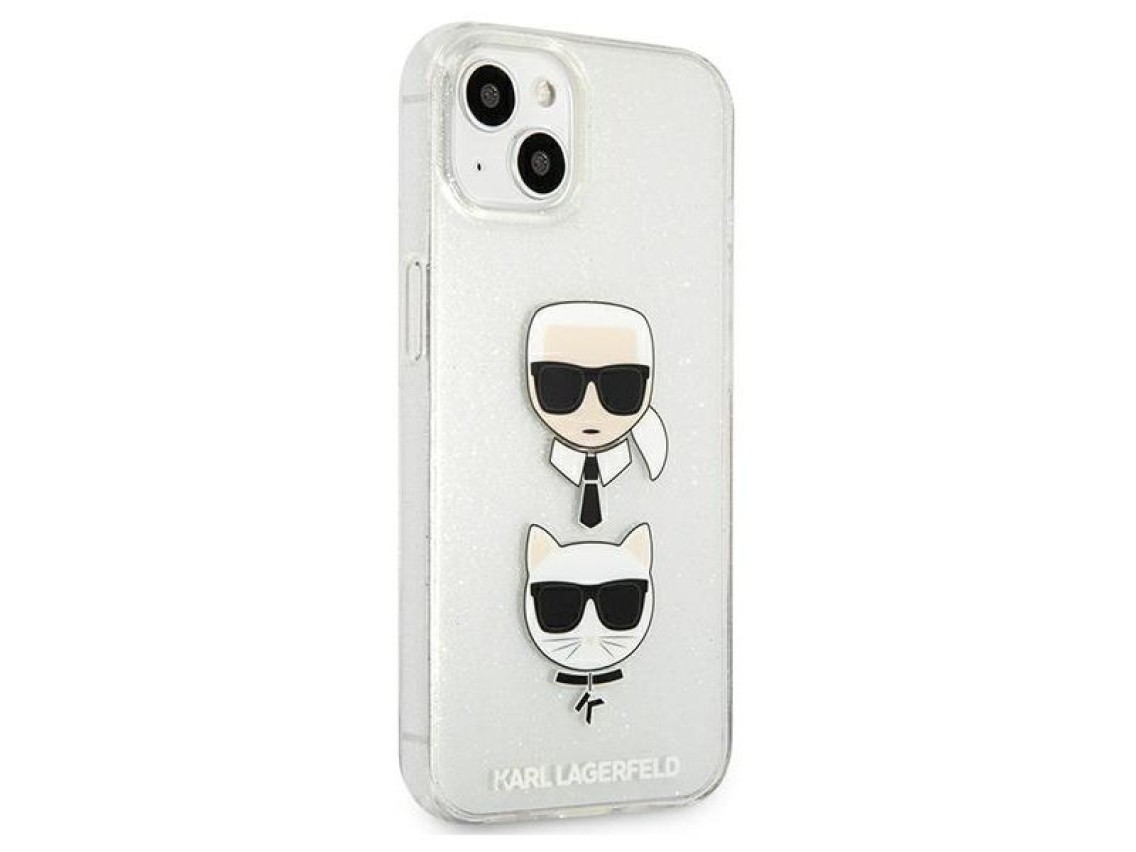 Capa para iPhone 13 mini com glitter Karl Lagerfeld Karl's & Choupette Head - prata