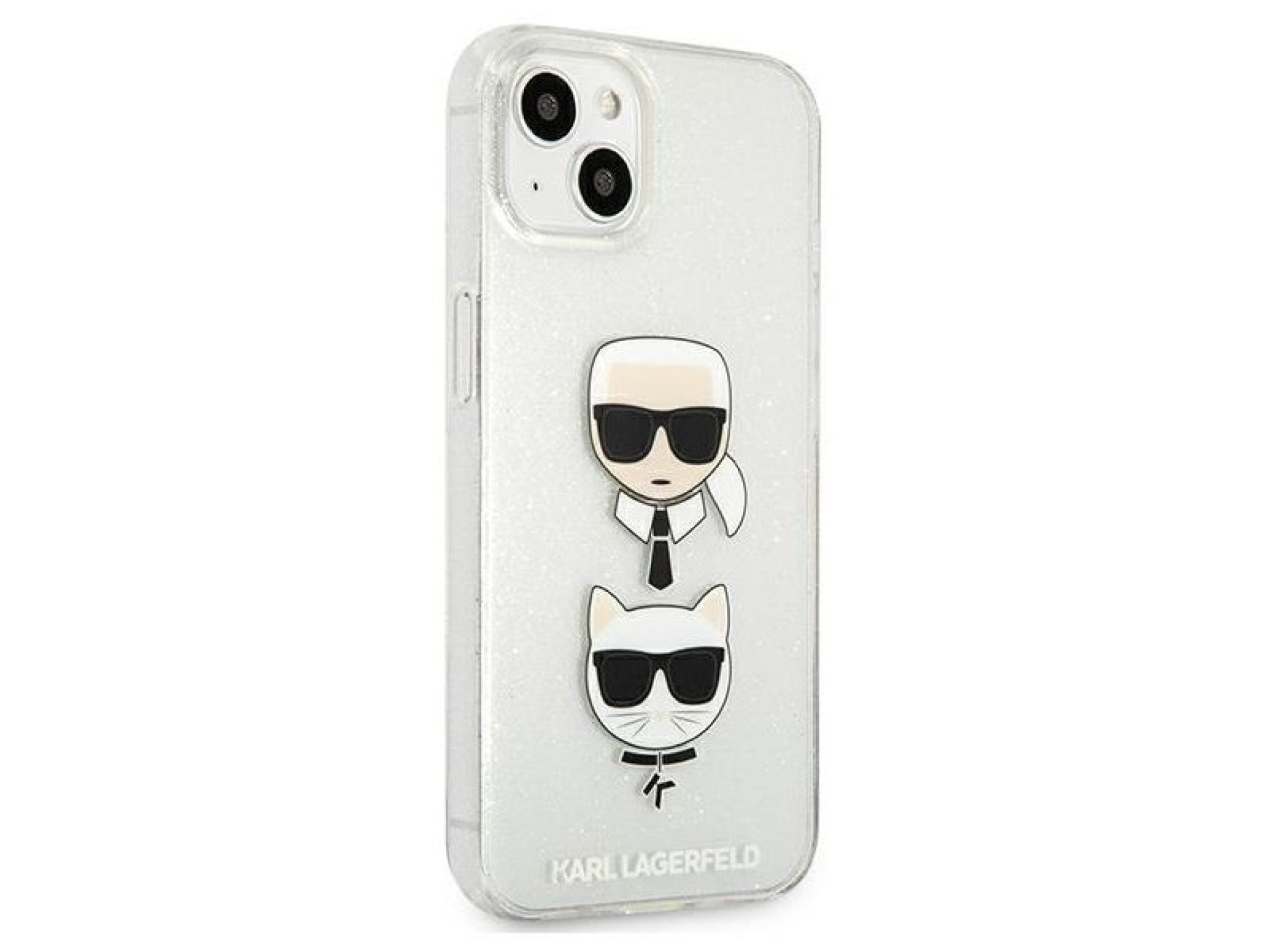 Capa para iPhone 13 mini com glitter Karl Lagerfeld Karl's & Choupette Head - prata