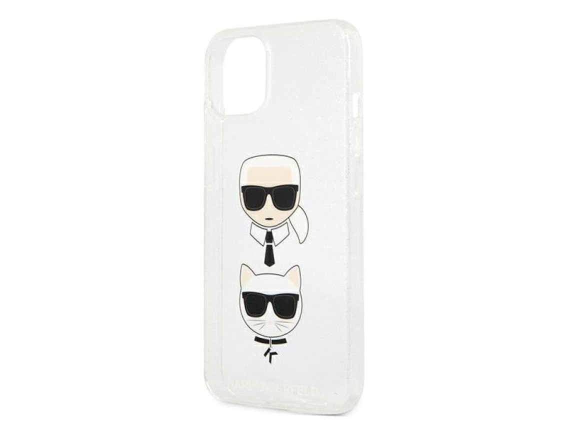 Capa para iPhone 13 mini com glitter Karl Lagerfeld Karl's & Choupette Head - prata