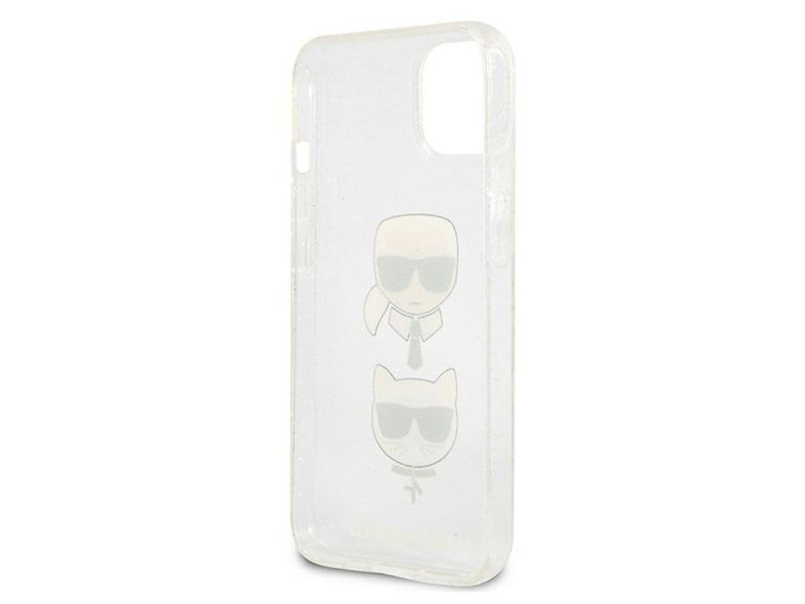Capa para iPhone 13 mini com glitter Karl Lagerfeld Karl's & Choupette Head - prata