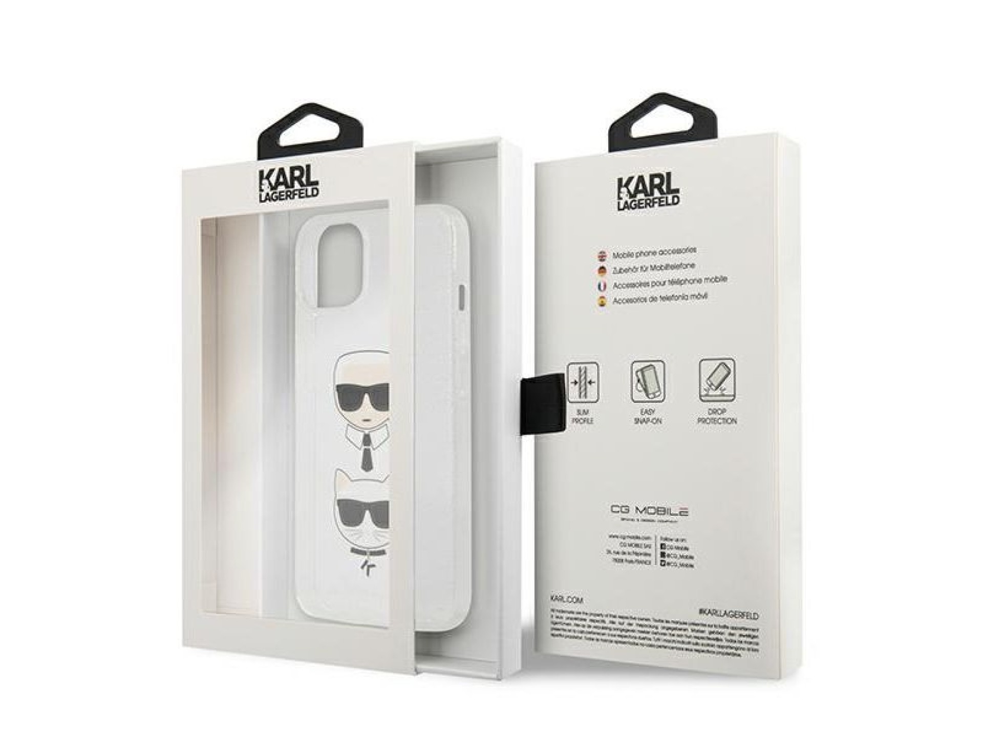 Capa para iPhone 13 mini com glitter Karl Lagerfeld Karl's & Choupette Head - prata