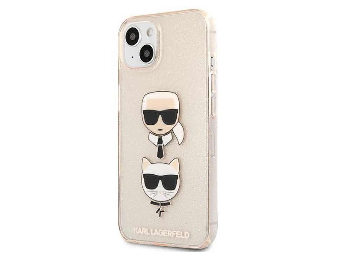 Karl Lagerfeld Glitter Karl's & Choupette Head Case for iPhone 13 mini - Gold