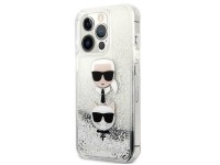 Capa Karl Lagerfeld Liquid Glitter Karl&Choupette Head para iPhone 13 Pro / iPhone 13 - prata