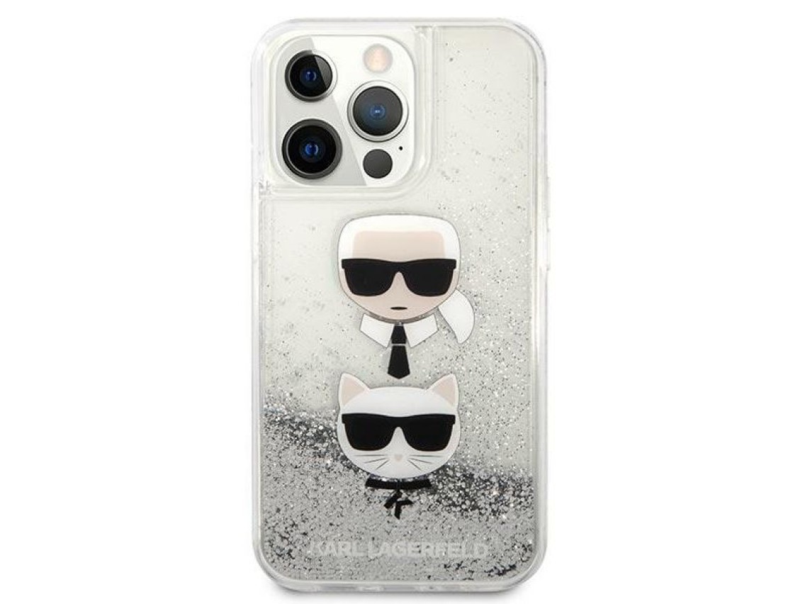 Capa Karl Lagerfeld Liquid Glitter Karl&Choupette Head para iPhone 13 Pro / iPhone 13 - prata