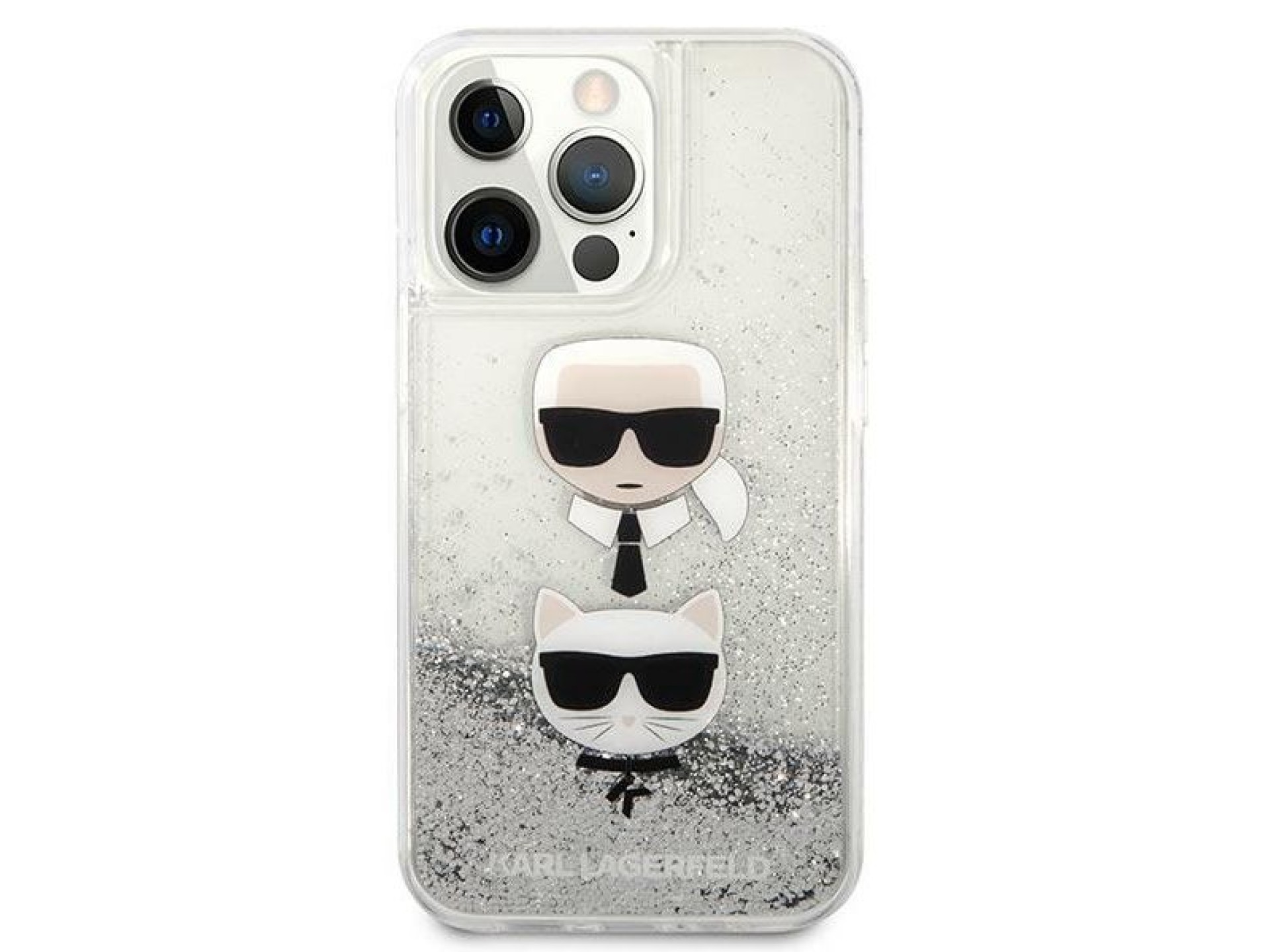 Capa Karl Lagerfeld Liquid Glitter Karl&Choupette Head para iPhone 13 Pro / iPhone 13 - prata