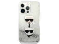 Capa Karl Lagerfeld Liquid Glitter Karl&Choupette Head para iPhone 13 Pro / iPhone 13 - prata