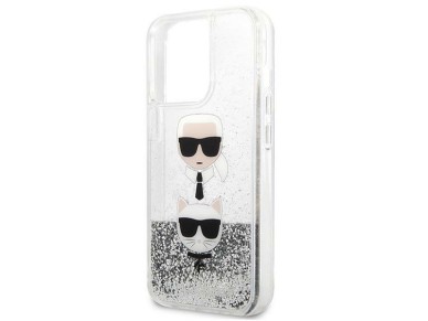 Karl Lagerfeld Liquid Glitter Karl&Choupette Head case for iPhone 13 Pro / iPhone 13 - silver