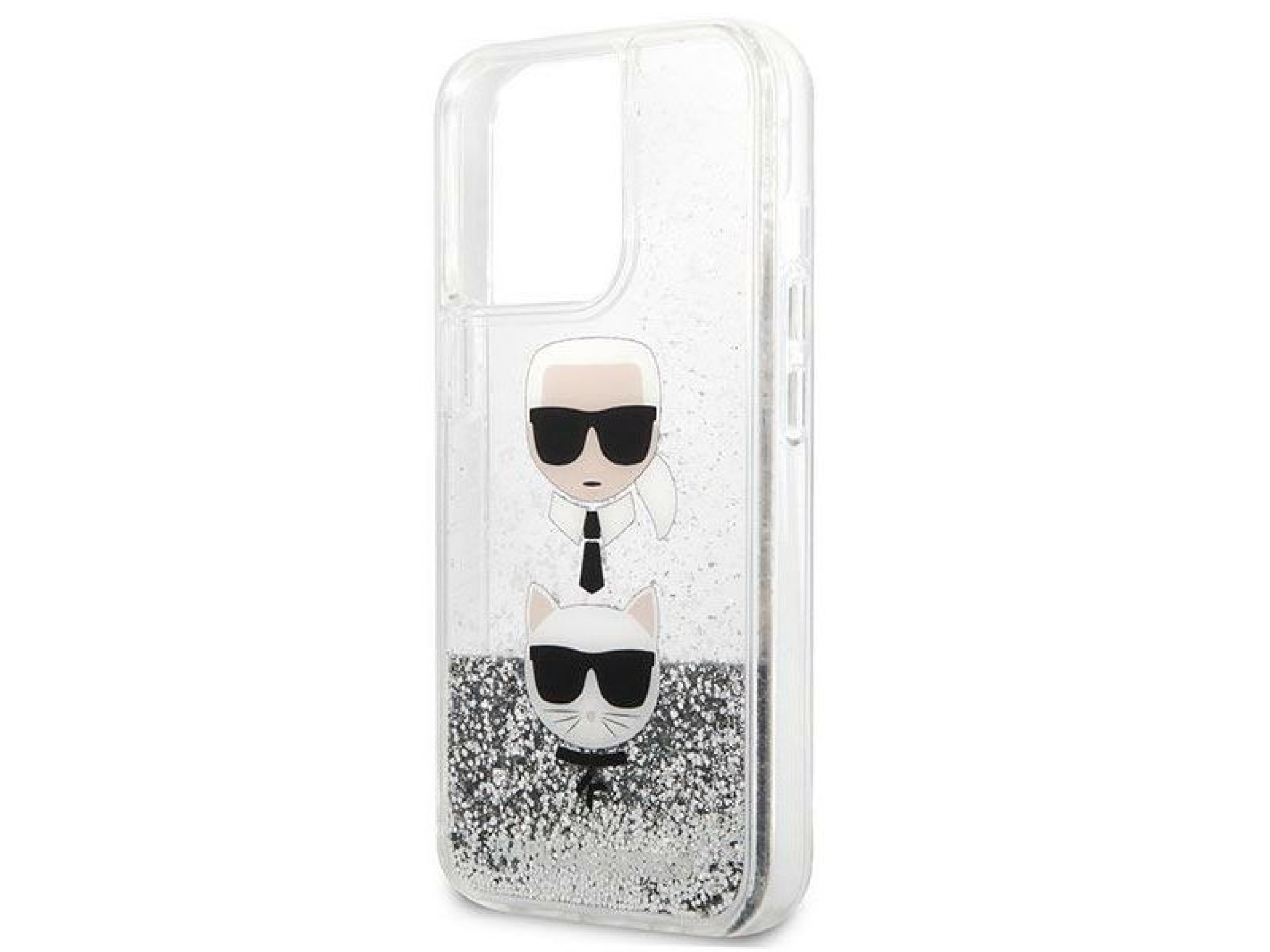 Capa Karl Lagerfeld Liquid Glitter Karl&Choupette Head para iPhone 13 Pro / iPhone 13 - prata