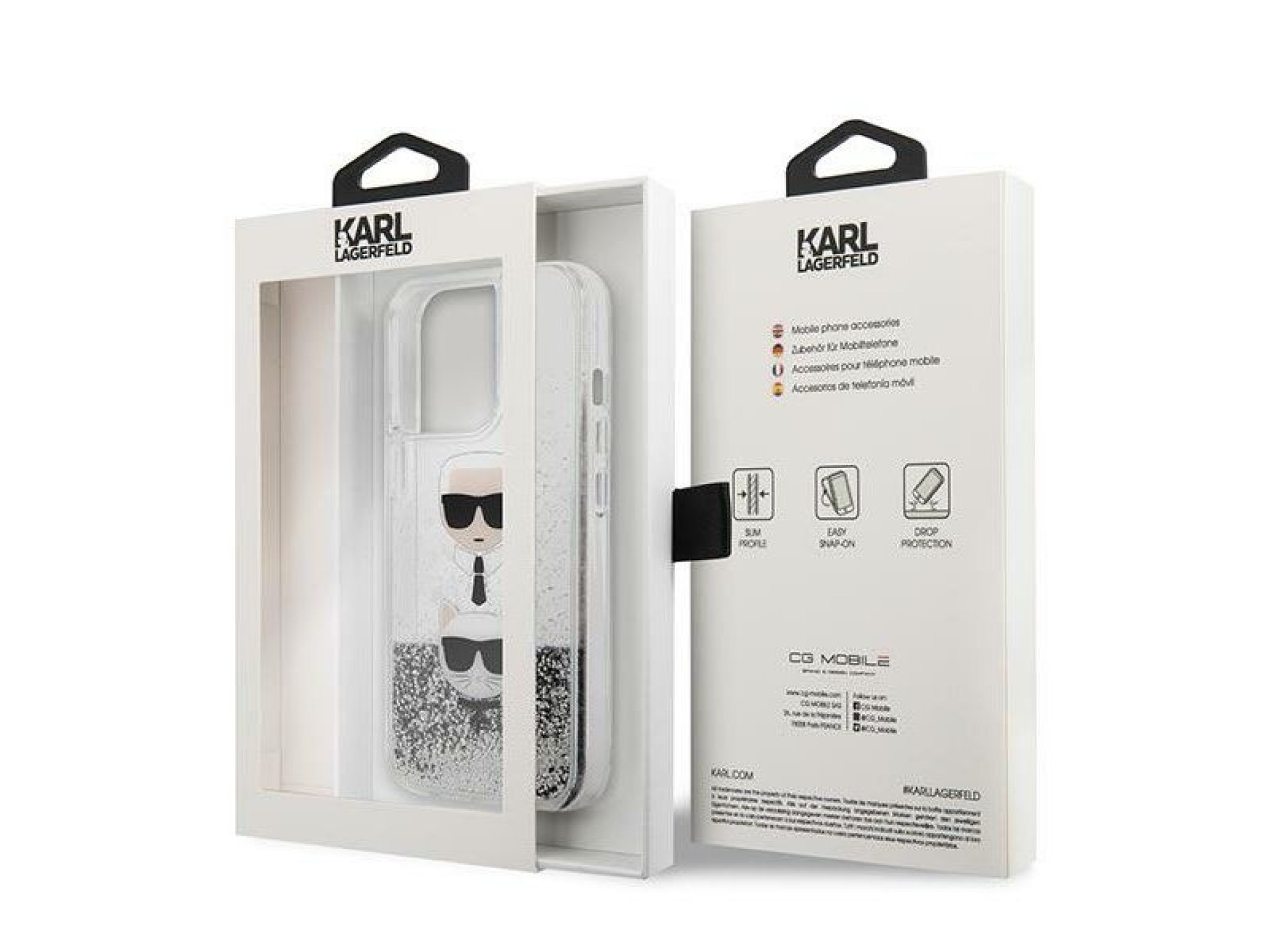 Capa Karl Lagerfeld Liquid Glitter Karl&Choupette Head para iPhone 13 Pro / iPhone 13 - prata