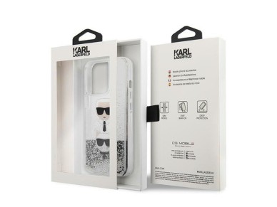 Karl Lagerfeld Liquid Glitter Karl&Choupette Head case for iPhone 13 Pro / iPhone 13 - silver