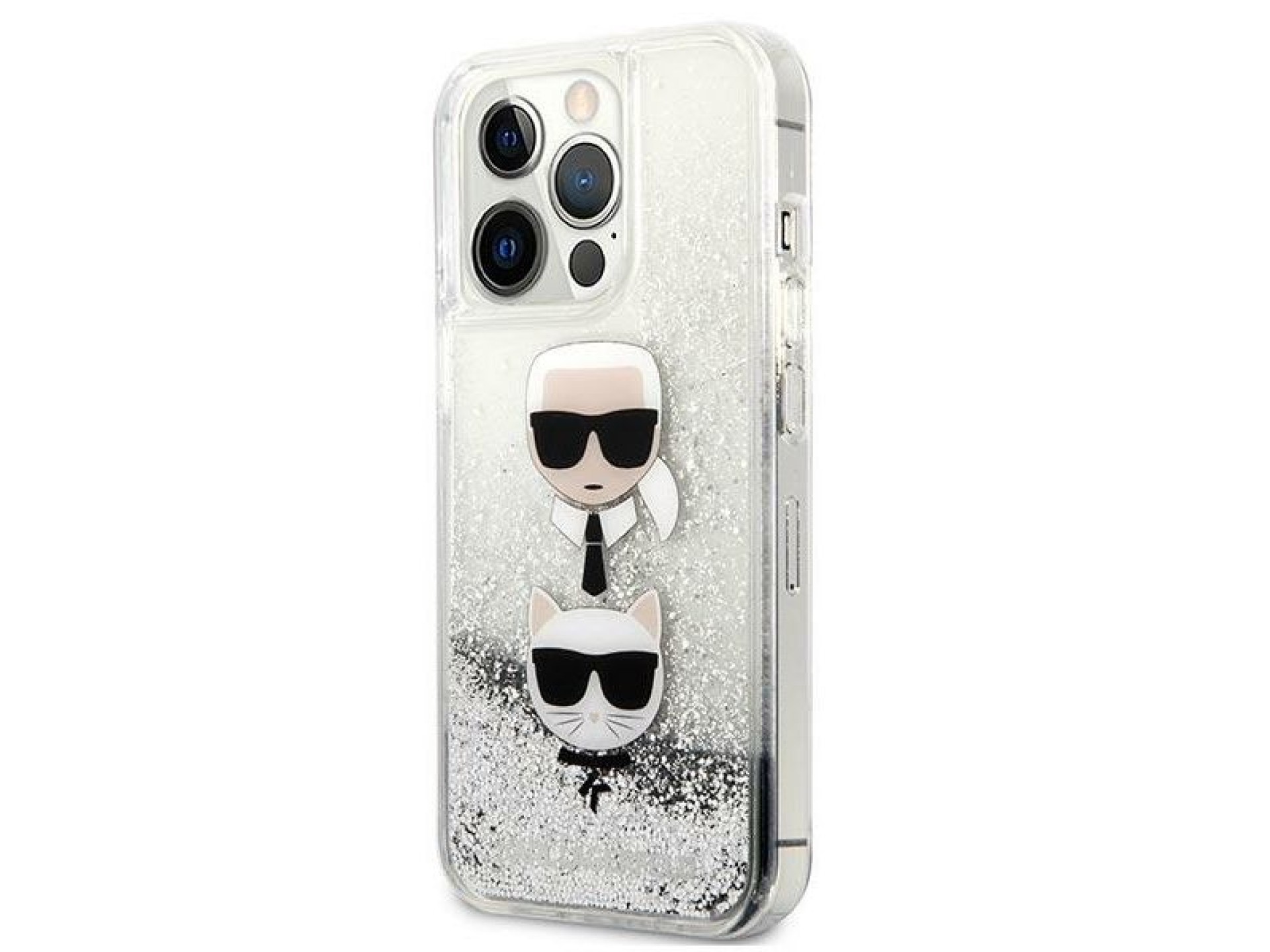 Capa Karl Lagerfeld Liquid Glitter Karl&Choupette Head para iPhone 13 Pro Max - prata