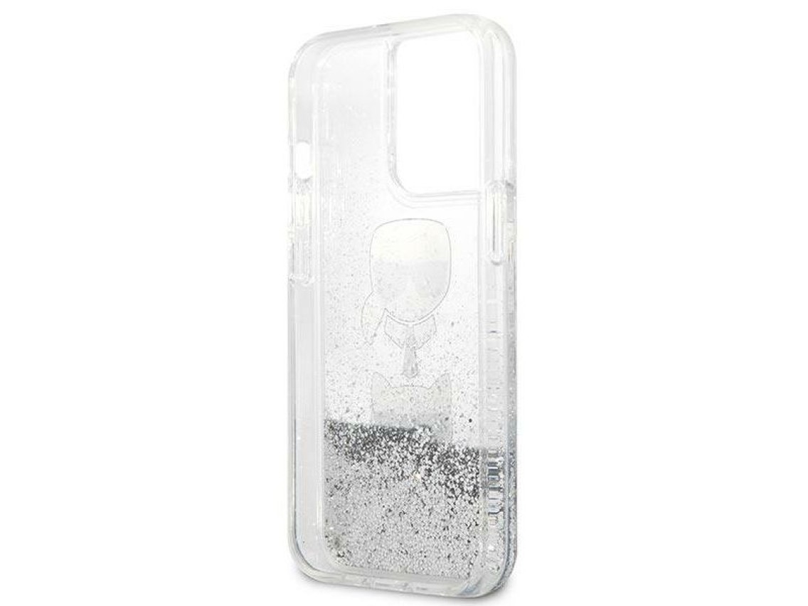 Capa Karl Lagerfeld Liquid Glitter Karl&Choupette Head para iPhone 13 Pro Max - prata