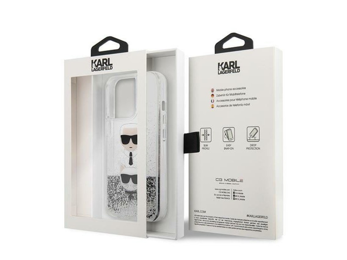Capa Karl Lagerfeld Liquid Glitter Karl&Choupette Head para iPhone 13 Pro Max - prata