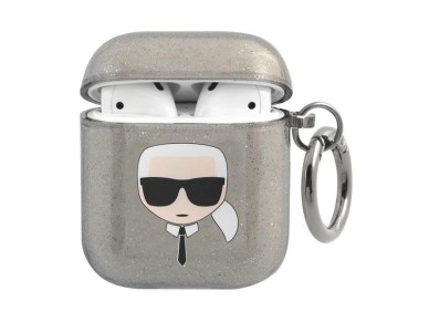 Karl Lagerfeld Glitter Karl's Head Case for AirPods 1/2 - Black