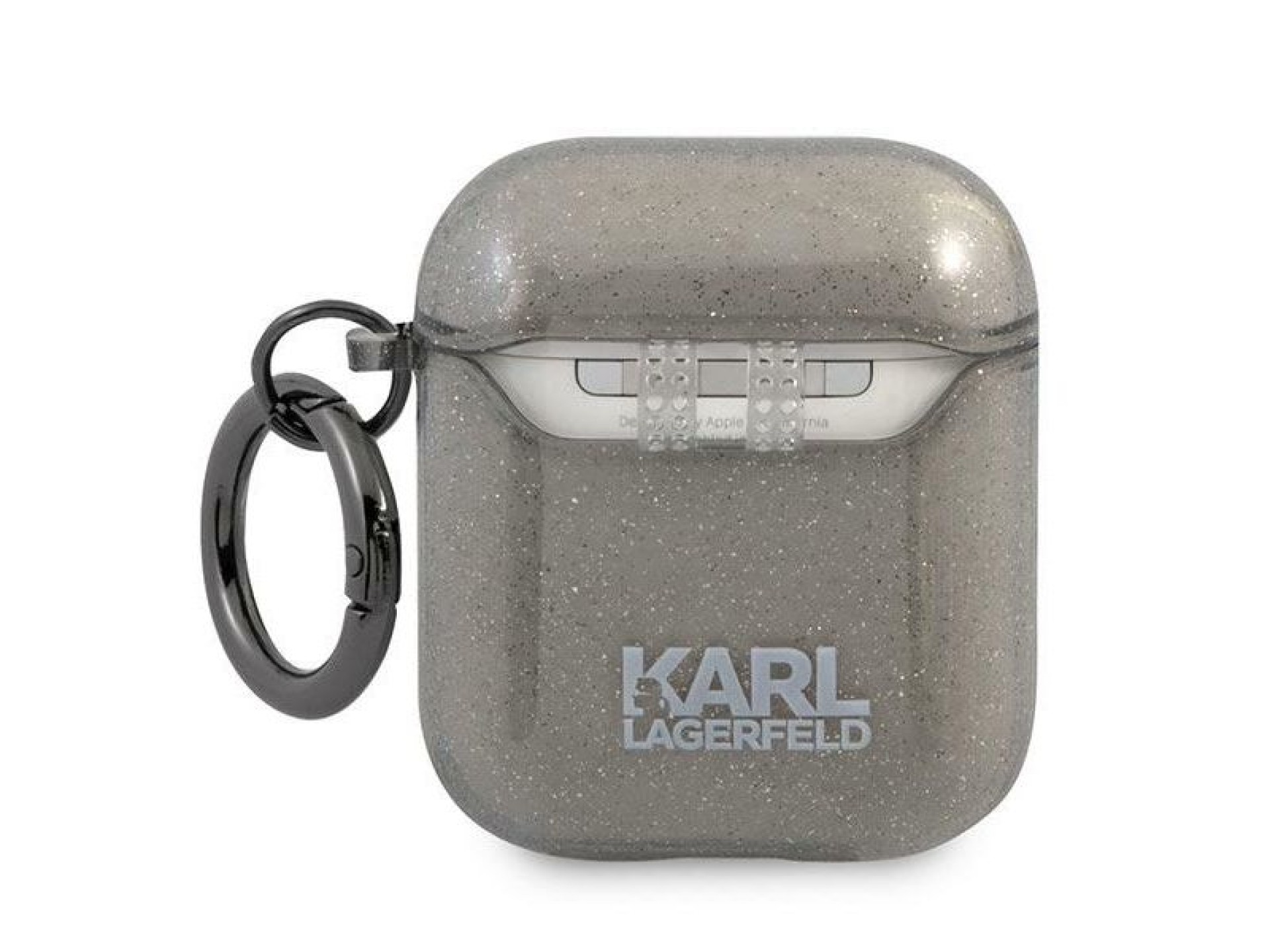 Capa para AirPods 1/2 com glitter e a cabeça do Karl Lagerfeld - Preta