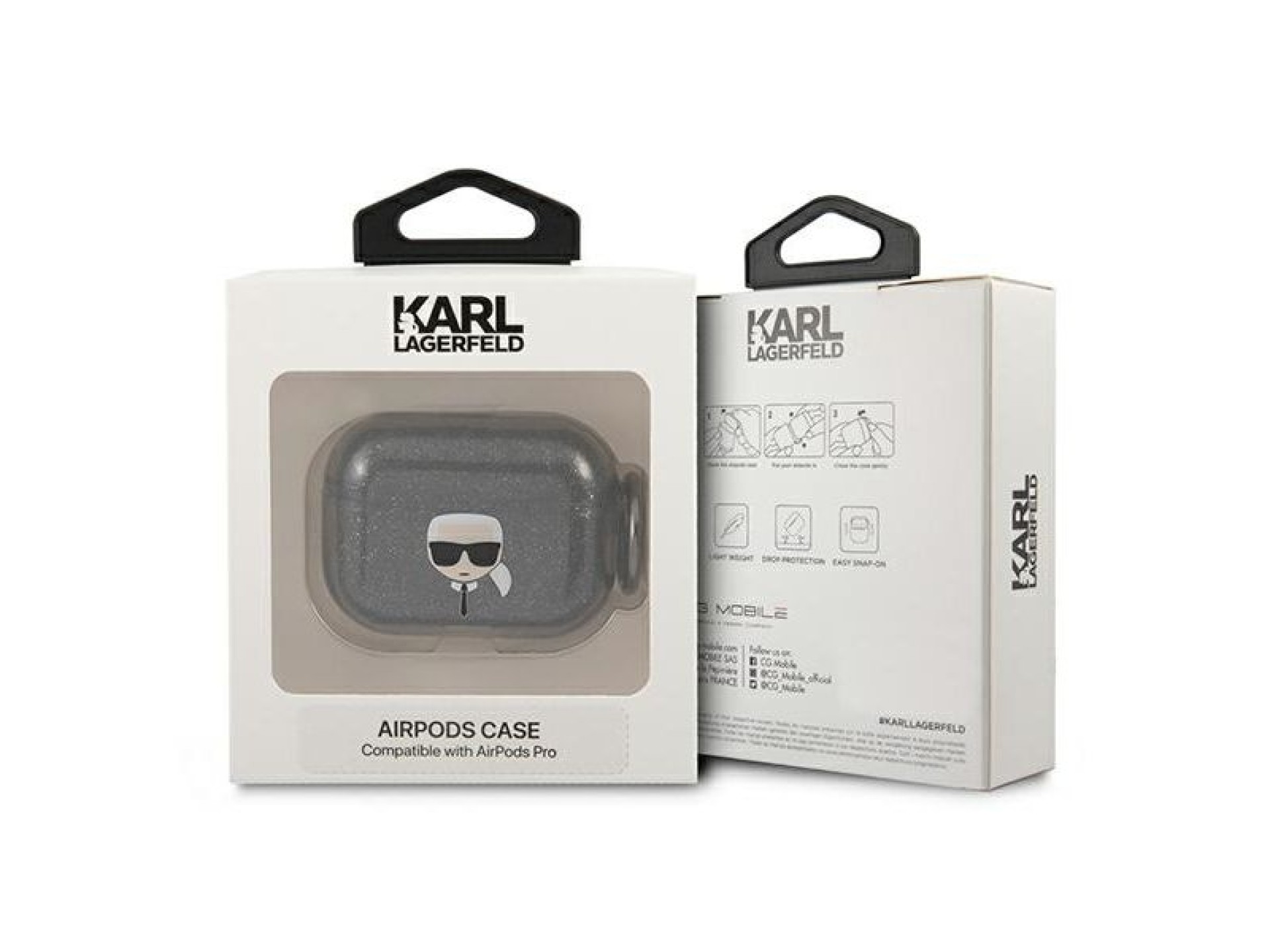 Karl Lagerfeld Glitter Karl's Head Case for AirPods Pro - Black