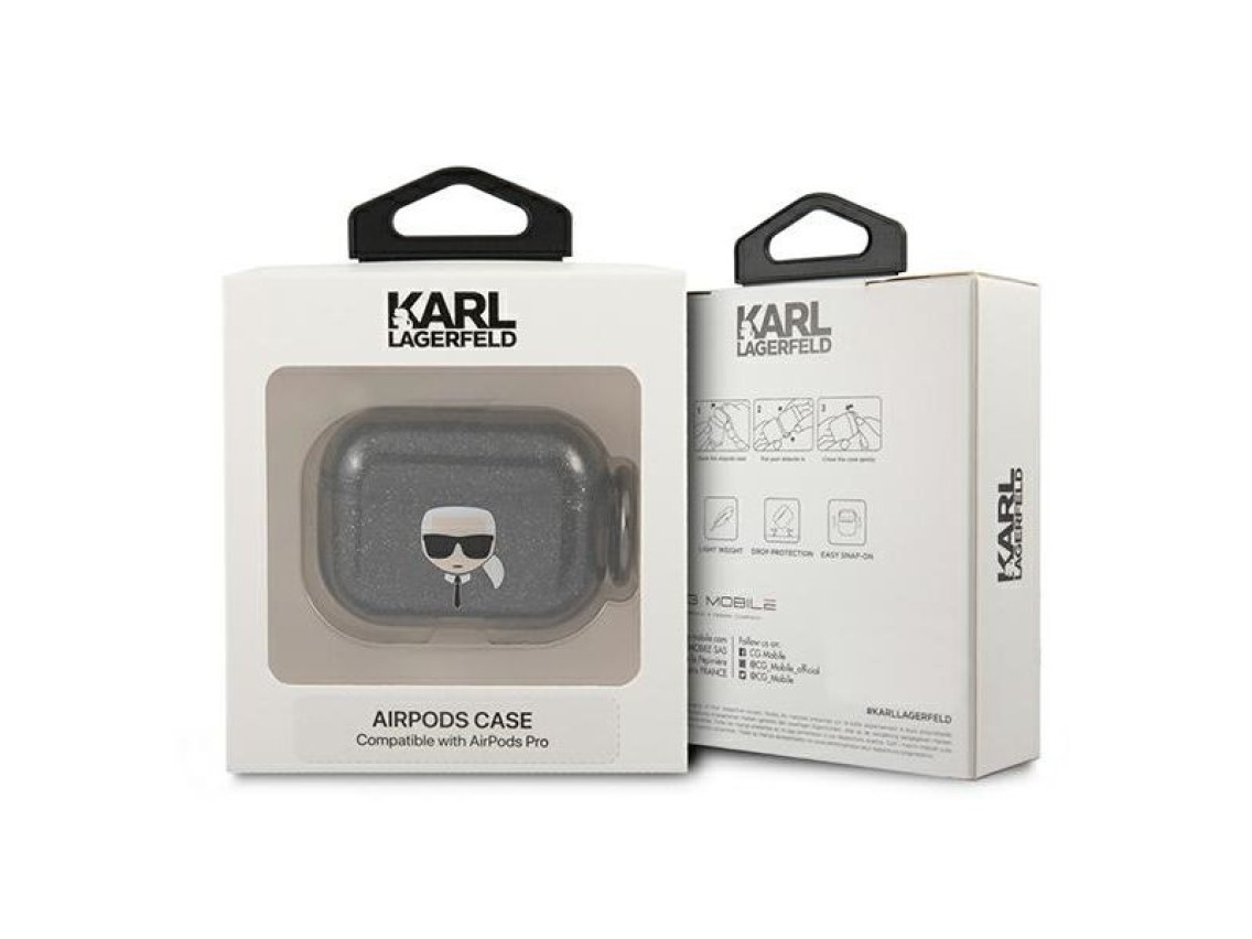 Karl Lagerfeld Glitter Karl's Head Case for AirPods Pro - Black