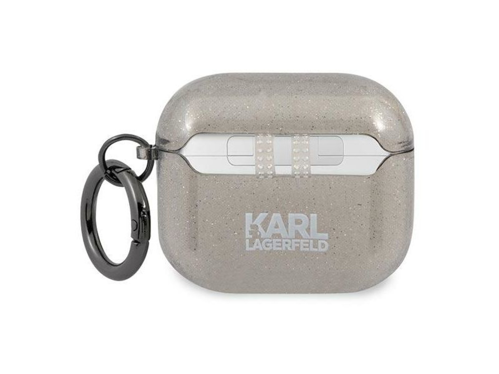 Capa para AirPods 3 com glitter e a cabeça do Karl Lagerfeld - Preta