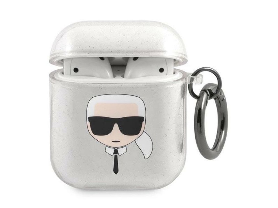 Karl Lagerfeld Glitter Karl's Head case for AirPods 1/2 - silver