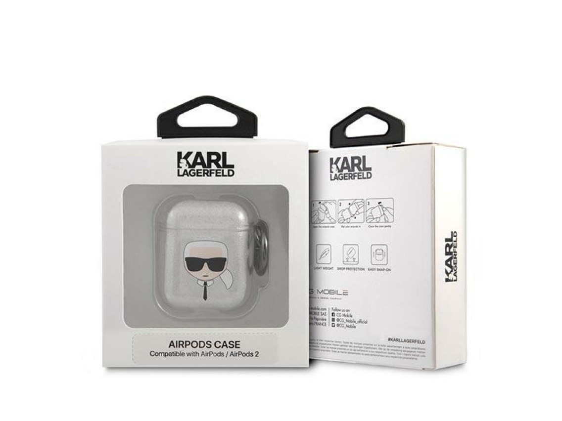 Karl Lagerfeld Glitter Karl's Head case for AirPods 1/2 - silver