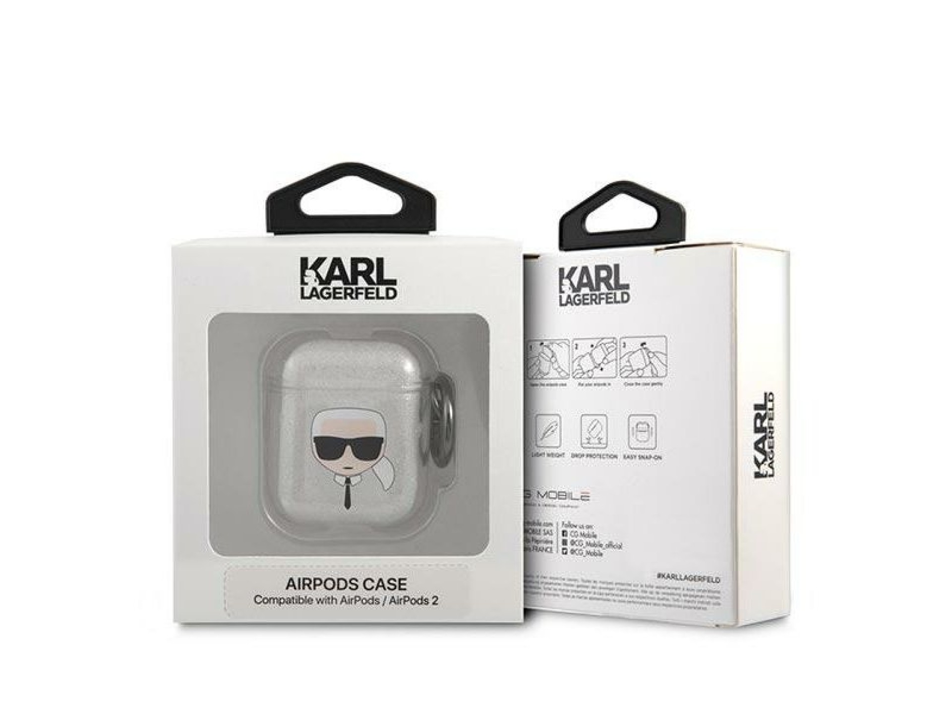 Karl Lagerfeld Glitter Karl's Head case for AirPods 1/2 - silver