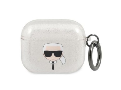 Karl Lagerfeld Glitter Karl's Head case for AirPods 3 - silver Karl Lagerfeld Glitter Karl's Head case for AirPods 3 - silver