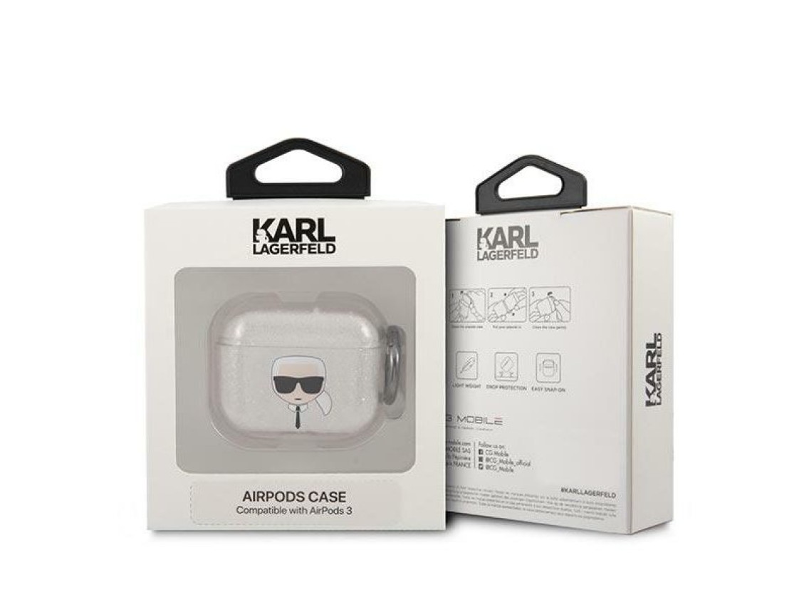 Karl Lagerfeld Glitter Karl's Head case for AirPods 3 - silver