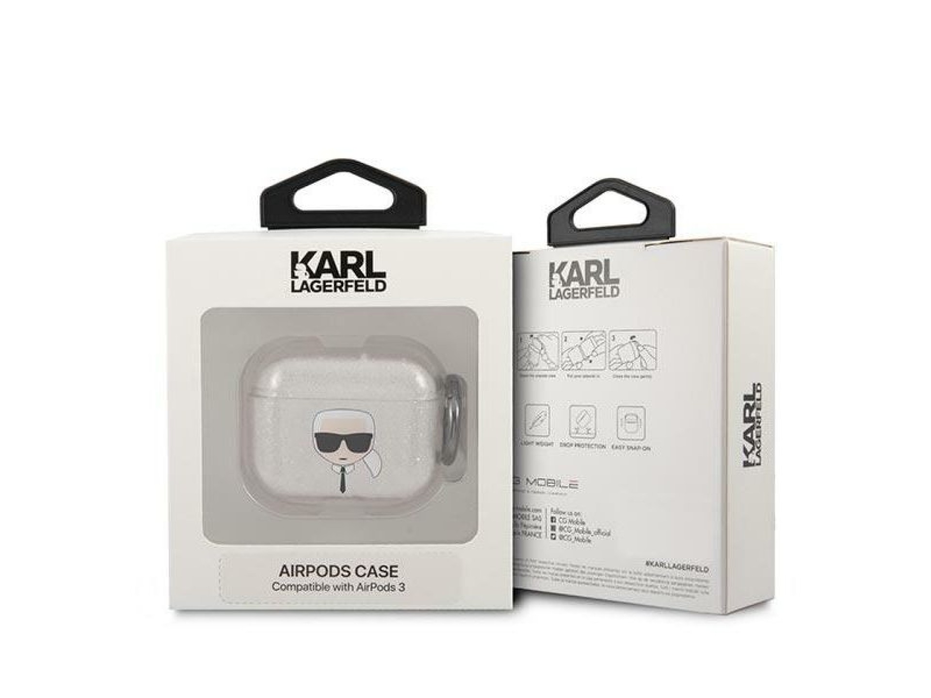 Karl Lagerfeld Glitter Karl's Head case for AirPods 3 - silver