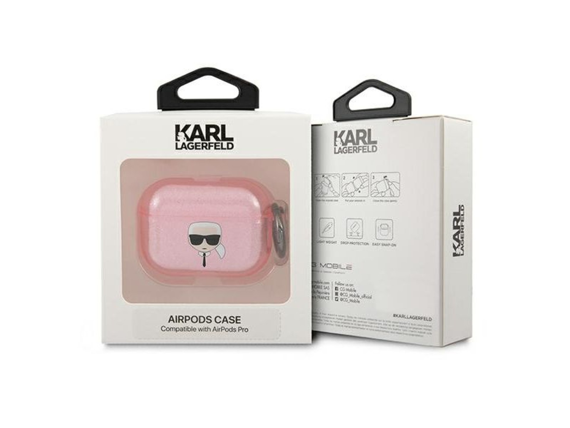 Funda con purpurina Karl's Head de Karl Lagerfeld para AirPods Pro - Rosa