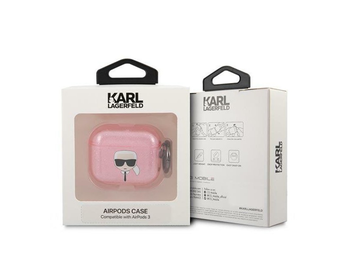 Capa para AirPods 3 Karl Lagerfeld Glitter Karl's Head - Rosa