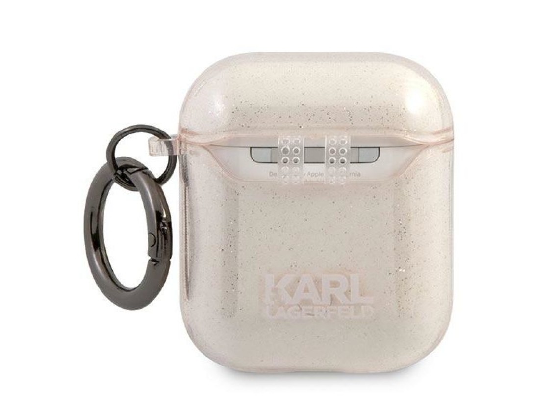 Capa para AirPods 1/2 com glitter e a cabeça do Karl Lagerfeld - Dourada