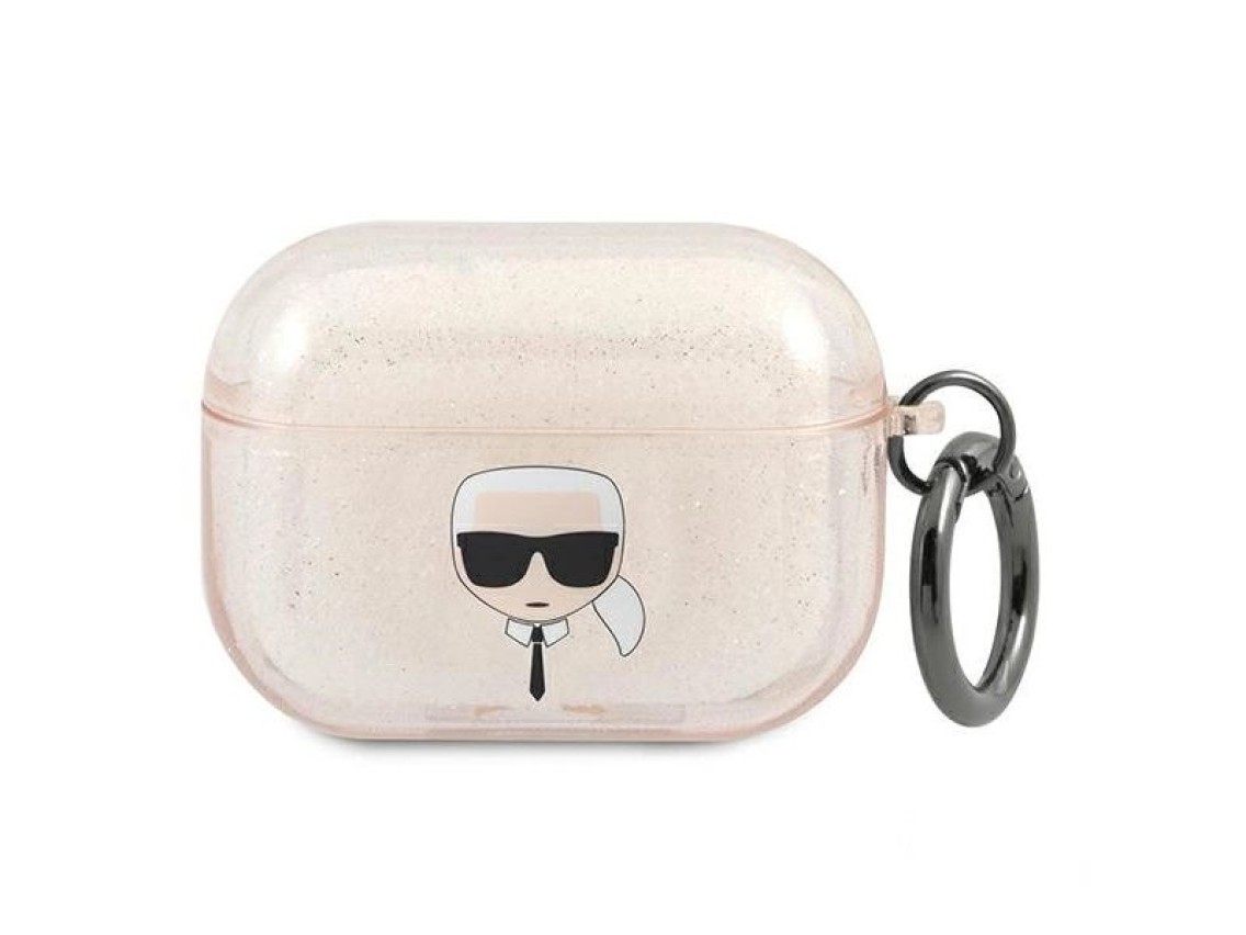 Capa para AirPods Pro com glitter da cabeça do Karl Lagerfeld - Dourada