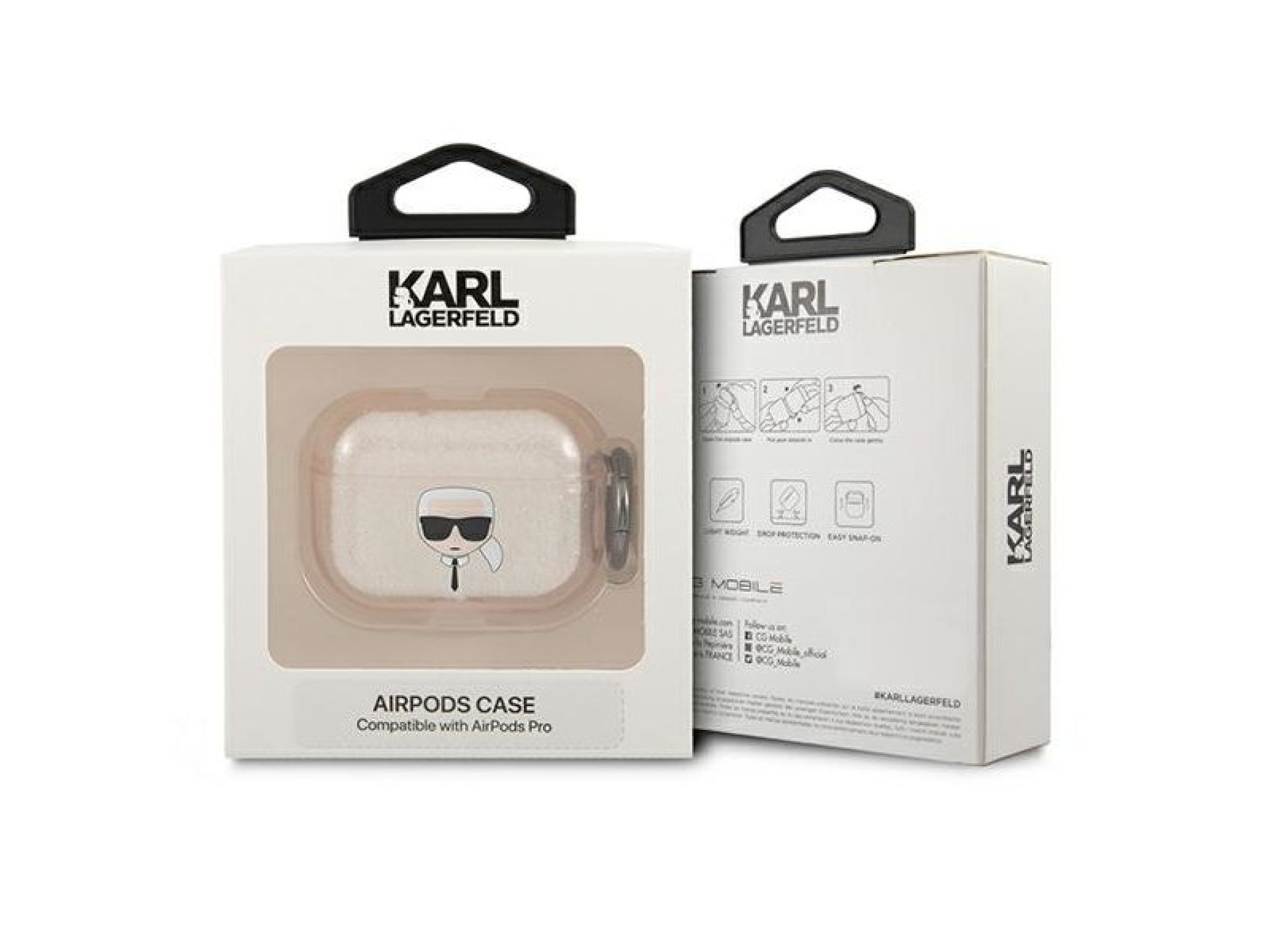 Capa para AirPods Pro com glitter da cabeça do Karl Lagerfeld - Dourada