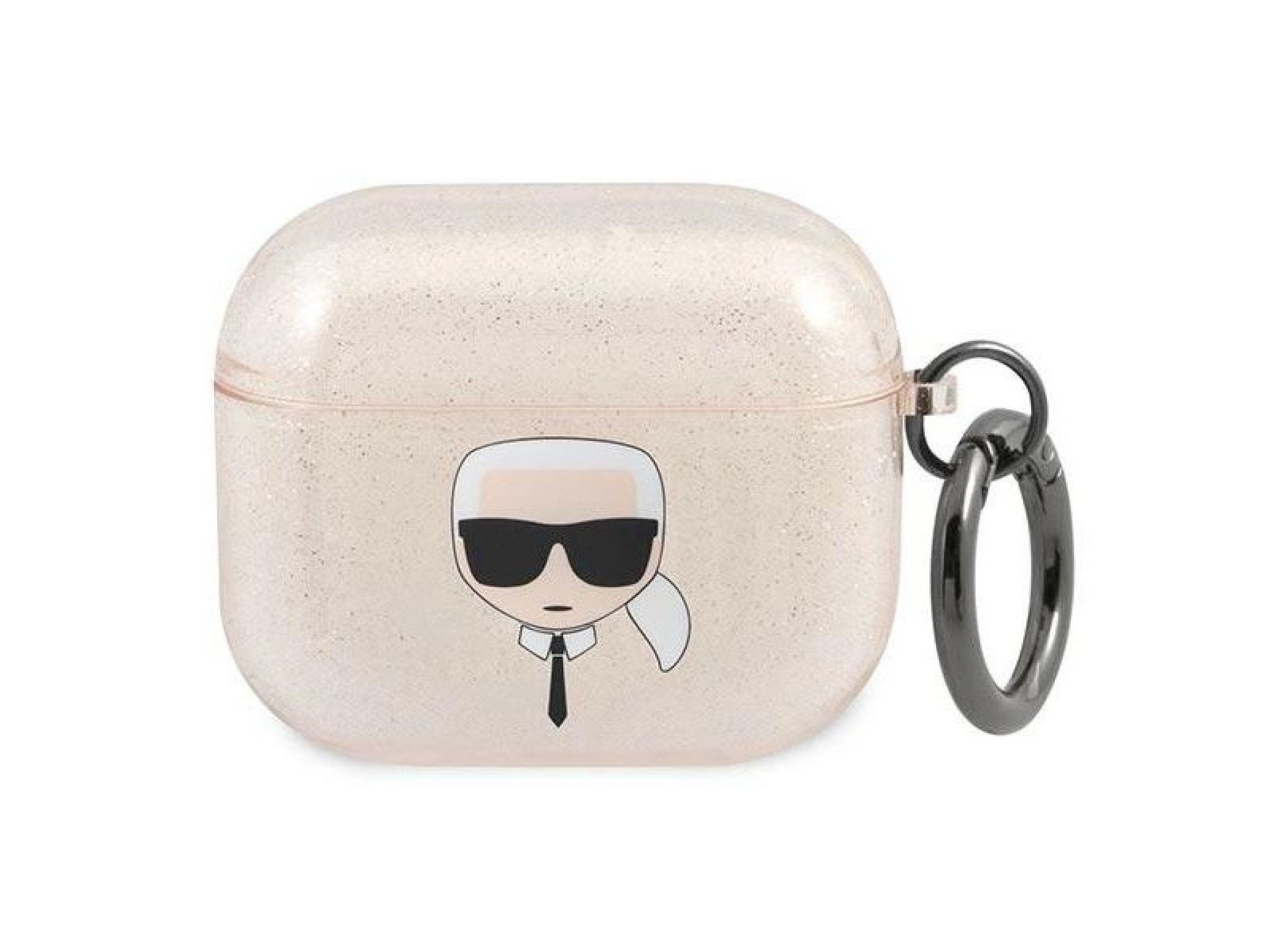 Capa para AirPods 3 com glitter em formato de cabeça de Karl Lagerfeld - Dourada
