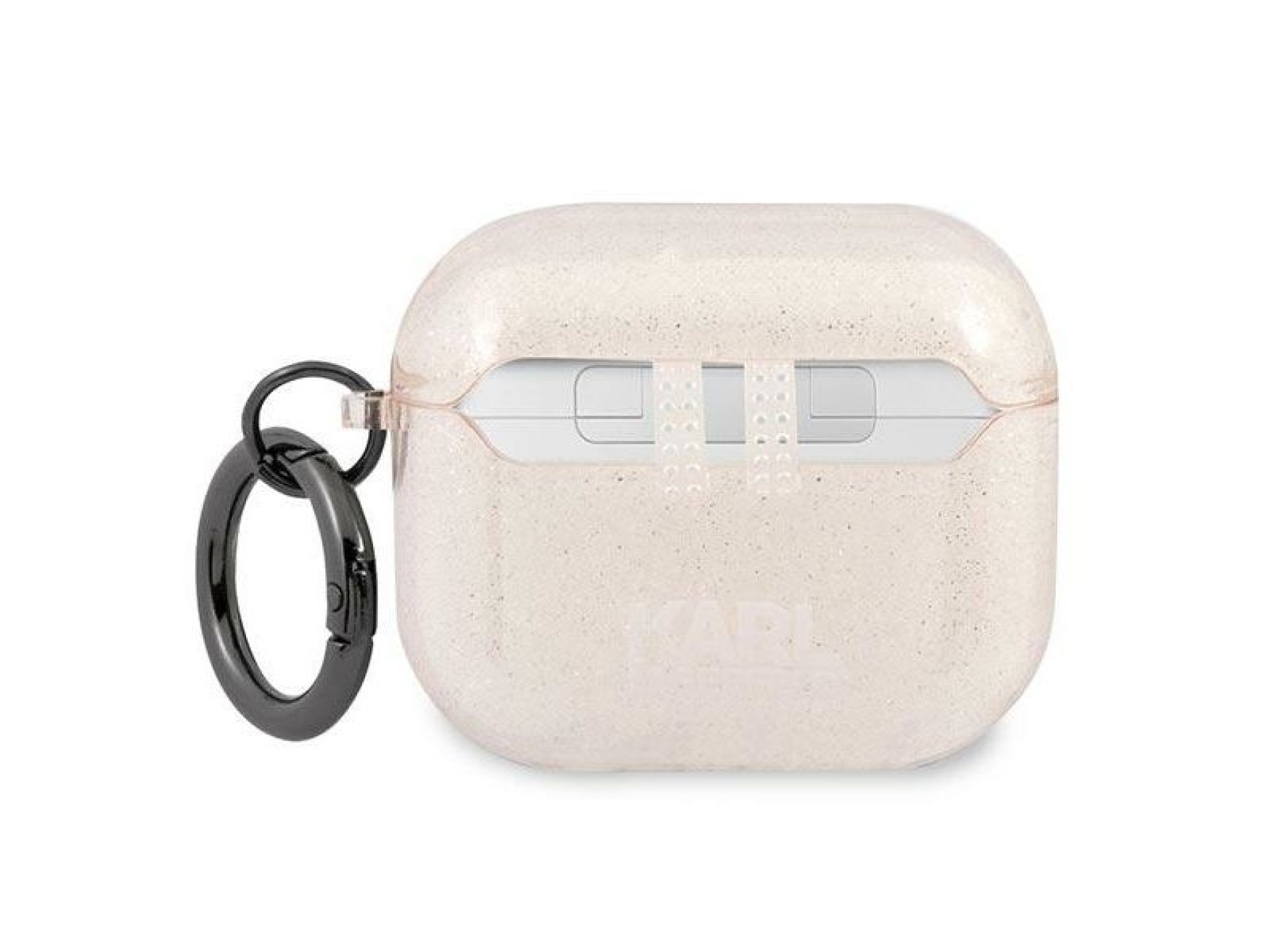 Capa para AirPods 3 com glitter em formato de cabeça de Karl Lagerfeld - Dourada