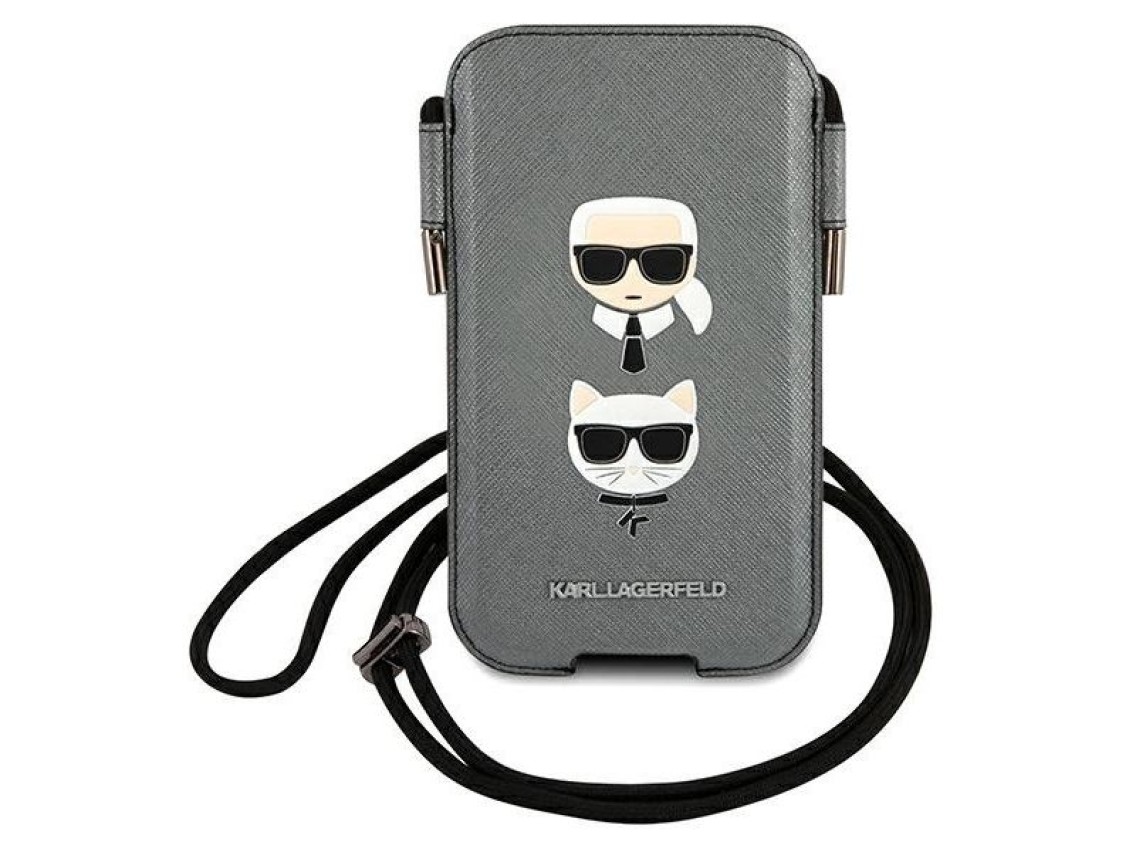 Bolsa Karl Lagerfeld Saffiano Ikonik Karl&Choupette Head 6.1'' - Cinza