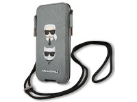 Bolsa Karl Lagerfeld Saffiano Ikonik Karl&Choupette Head 6.1'' - Cinza