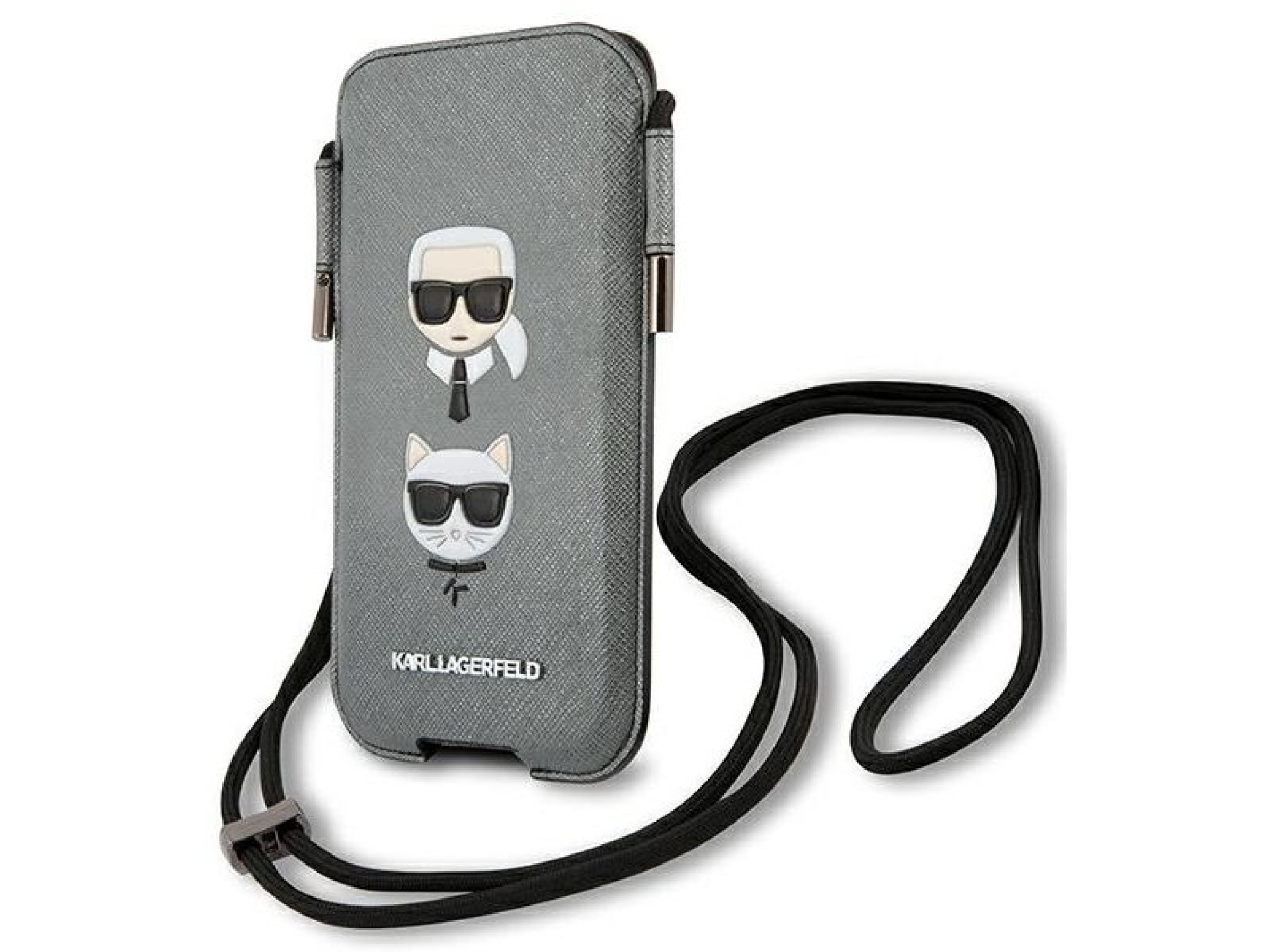 Bolsa Karl Lagerfeld Saffiano Ikonik Karl&Choupette Head 6.1'' - Cinza