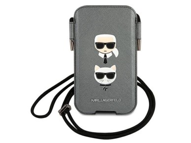Karl Lagerfeld Saffiano Ikonik Karl&Choupette Head 6.7'' Handbag - Gray Karl Lagerfeld Saffiano Ikonik Karl&Choupette Head 6.7'' Handbag - Gray