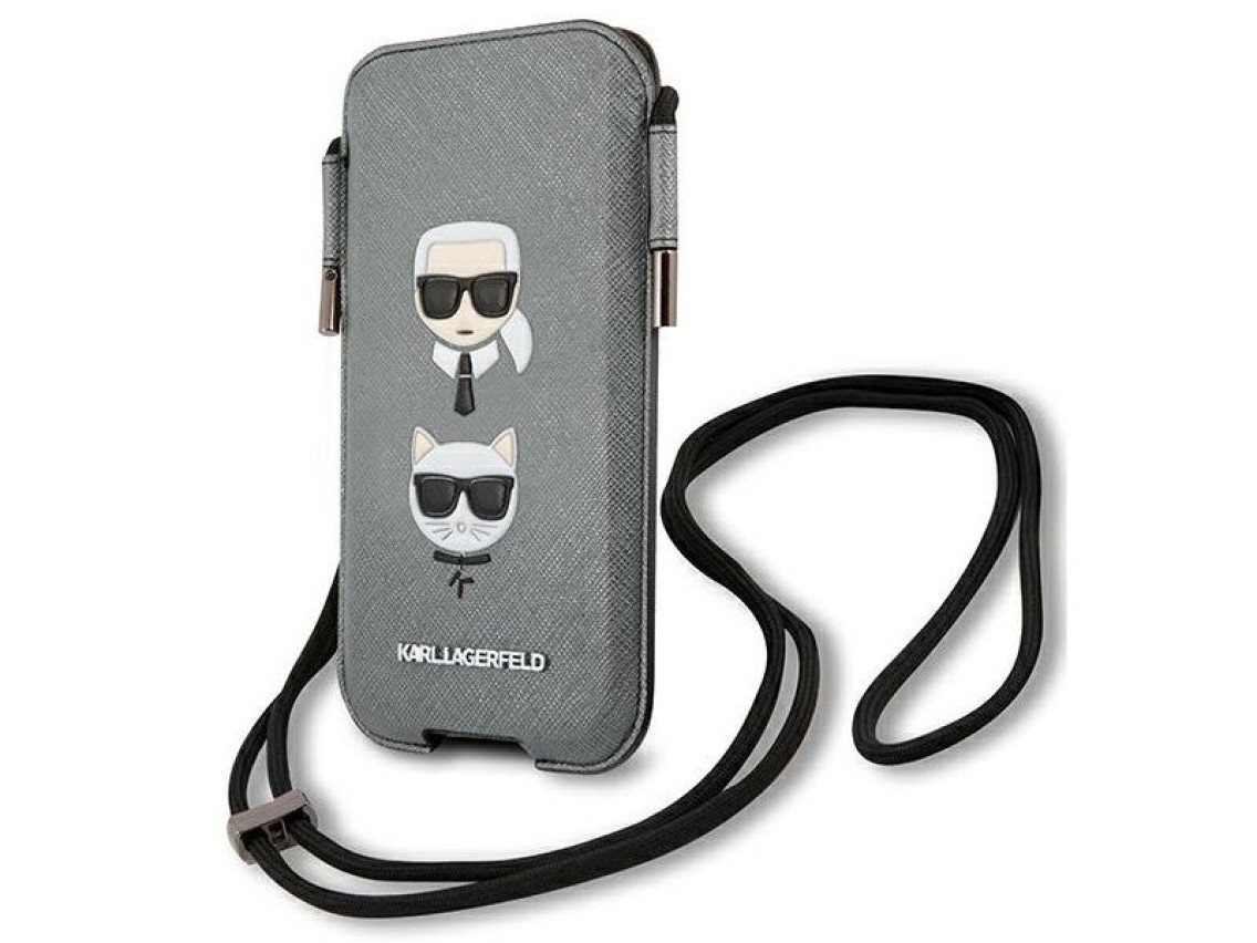 Bolsa Karl Lagerfeld Saffiano Ikonik Karl&Choupette Head 6.7'' - Cinza