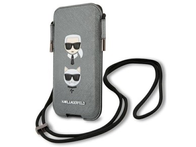 Karl Lagerfeld Saffiano Ikonik Karl&Choupette Head 6.7'' Handbag - Gray Karl Lagerfeld Saffiano Ikonik Karl&Choupette Head 6.7'' Handbag - Gray