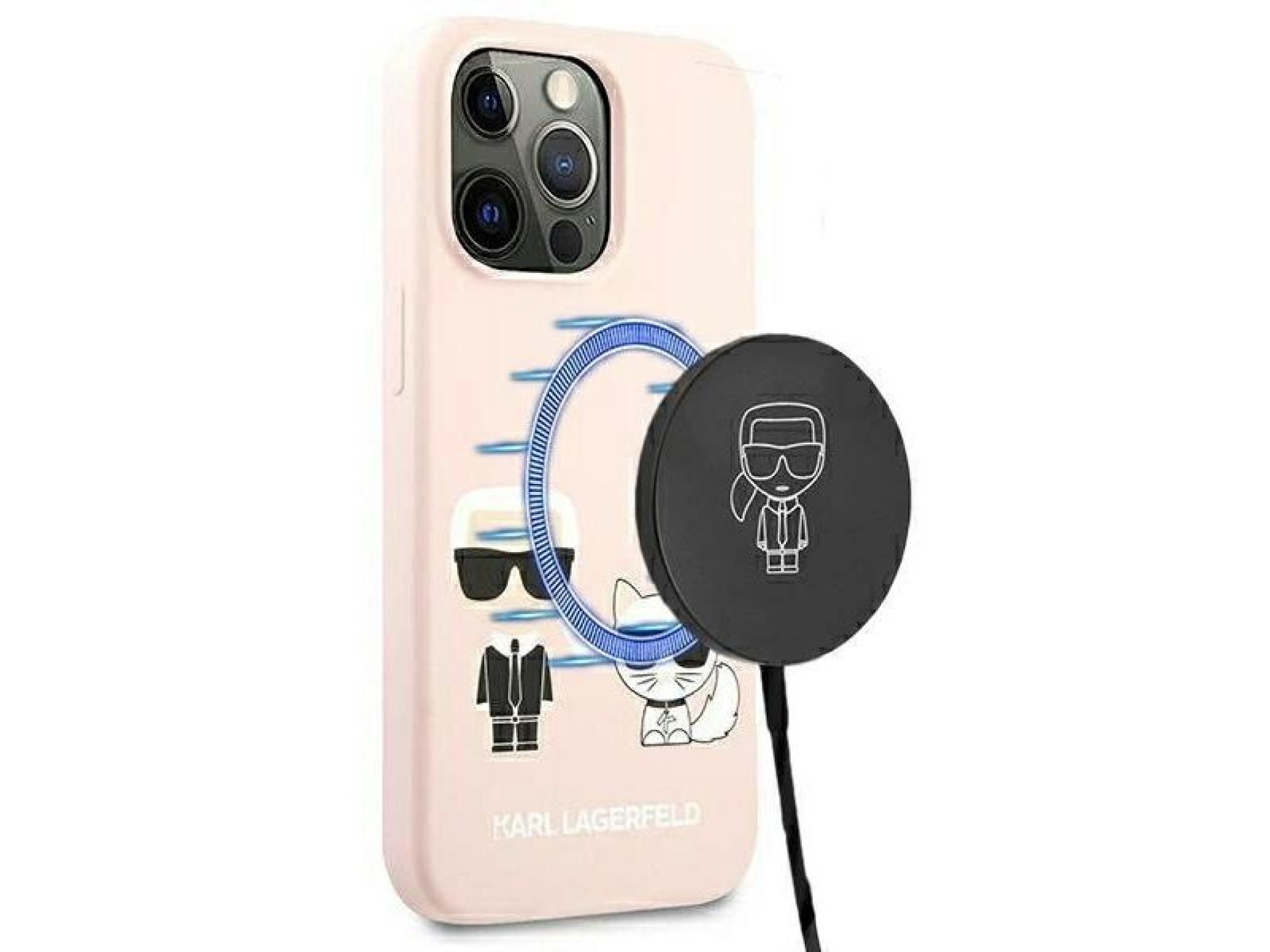 Funda de silicona Karl Lagerfeld Ikonik Karl&Choupette MagSafe para iPhone 13 Pro Max - Rosa claro
