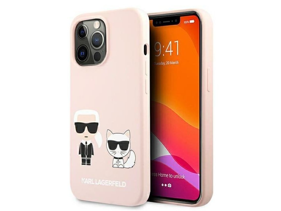 Funda de silicona Karl Lagerfeld Ikonik Karl&Choupette MagSafe para iPhone 13 Pro Max - Rosa claro