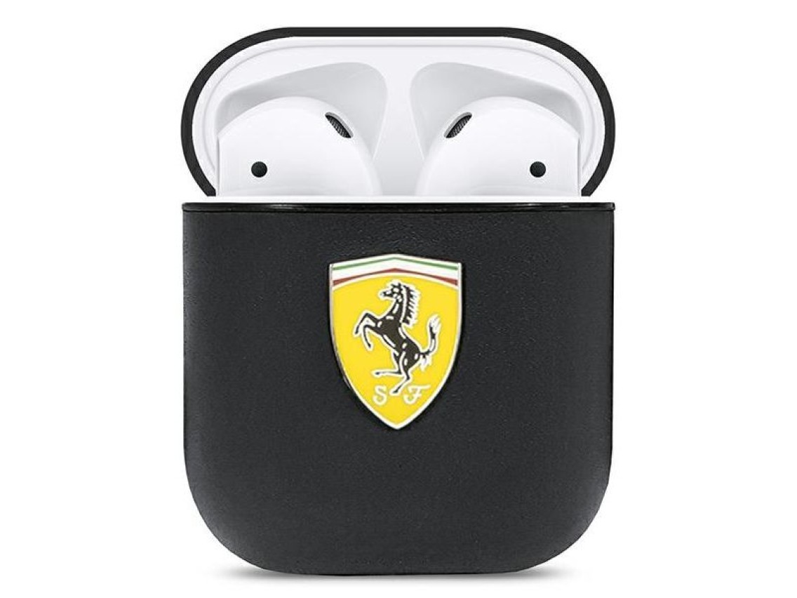 Funda para AirPods Ferrari FESA2LEBK negra/negra de cuero On Track
