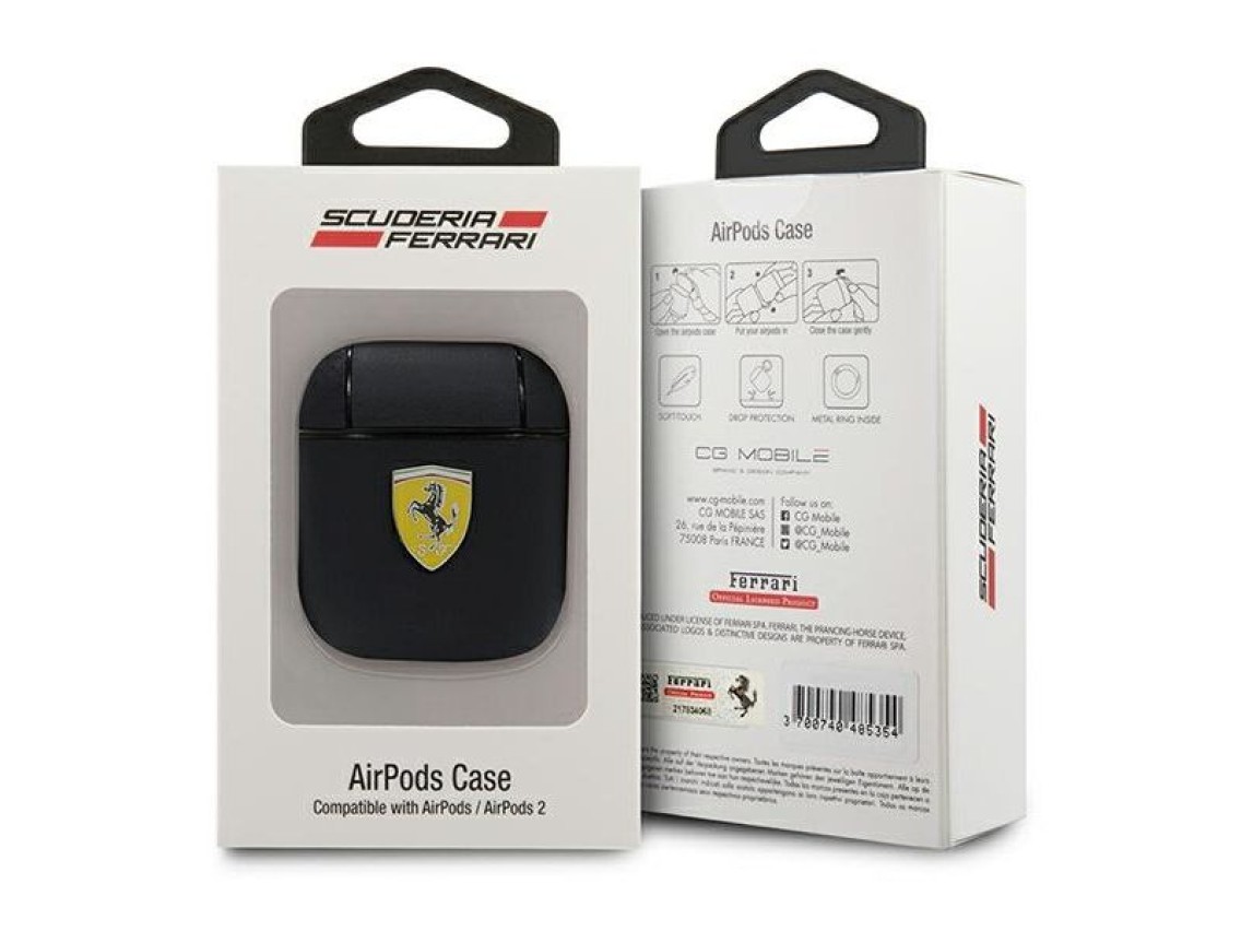 Funda para AirPods Ferrari FESA2LEBK negra/negra de cuero On Track