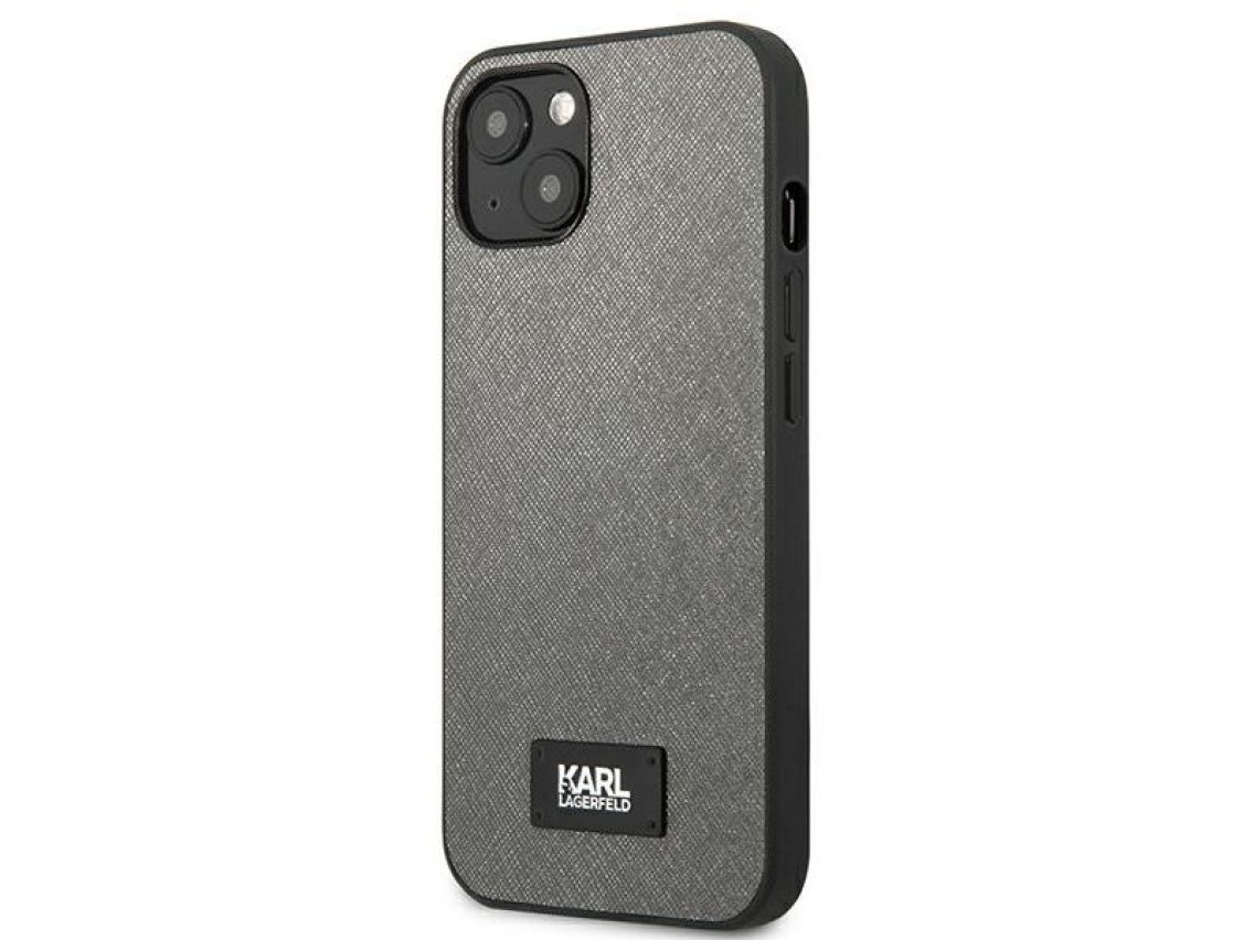 Karl Lagerfeld KLHCP13SSFMP2DG iPhone 13 mini 5,4 "capa rígida prateada / placa Saffiano prateada