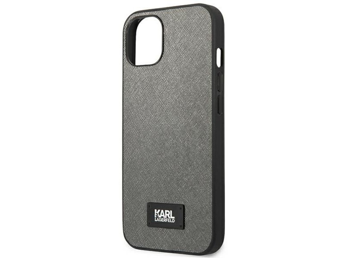 Karl Lagerfeld KLHCP13SSFMP2DG iPhone 13 mini 5,4 "capa rígida prateada / placa Saffiano prateada