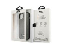 Karl Lagerfeld KLHCP13SSFMP2DG iPhone 13 mini 5,4 "capa rígida prateada / placa Saffiano prateada Karl Lagerfeld KLHCP13SSFMP2DG iPhone 13 mini 5,4 "capa rígida prateada / placa Saffiano prateada