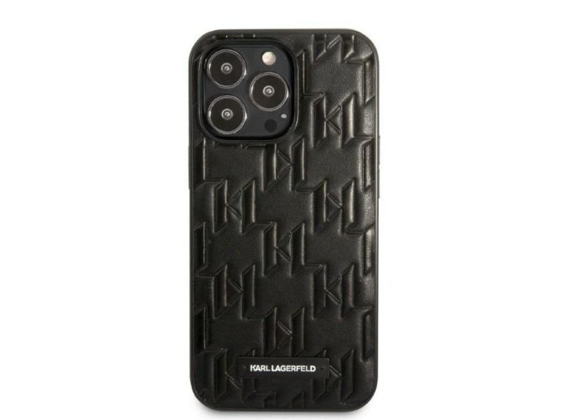 Funda con placa de monograma de Karl Lagerfeld para iPhone 13 Pro Max - Negra