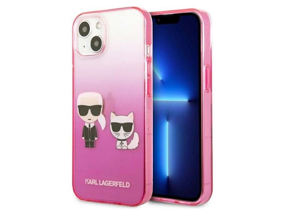 Capa Karl Lagerfeld Gradient Ikonik Karl&Choupette para iPhone 13 mini - Rosa